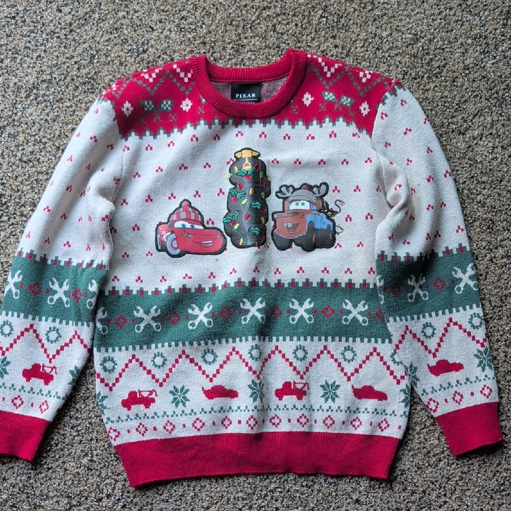 Pixar Kids Festive Red and Green Crewneck